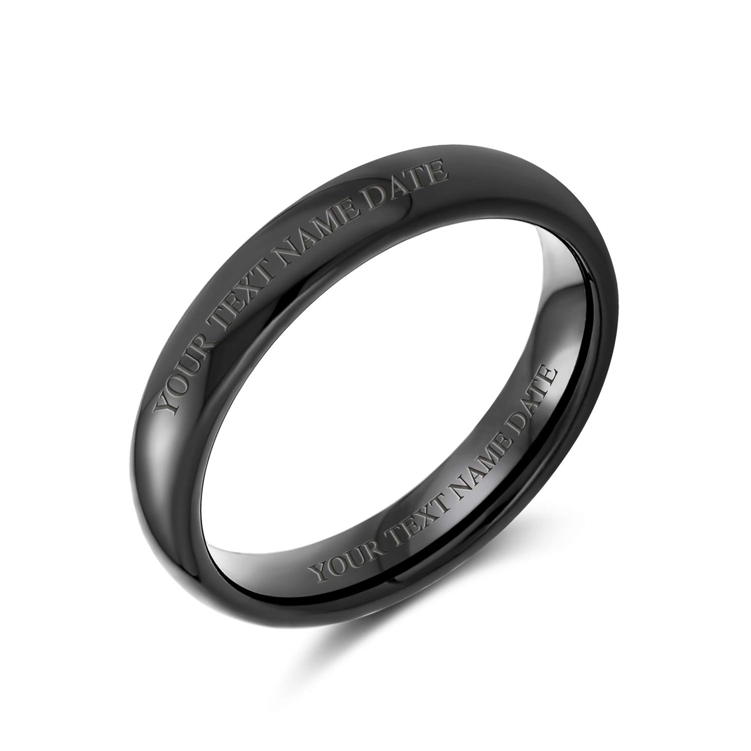 Bling Jewelry Anillo de boda de titanio para parejas diseño simple y liso cúpula negra para hombre y mujer ajuste cómodo 4MM