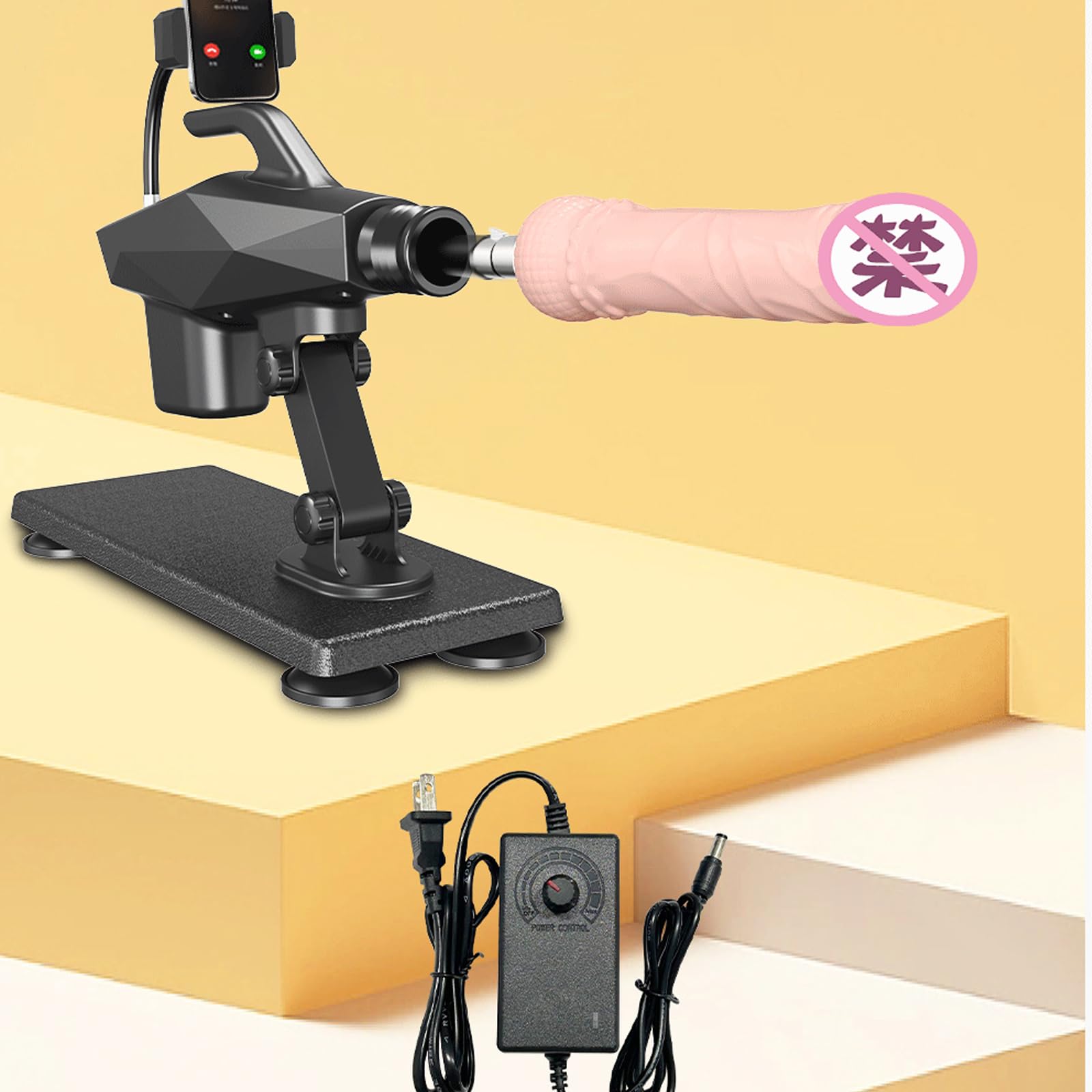 AMAZBEE Máquina sexual automática con plug anal y consolador Máquina sexual desmontable con base de ventosa Dispositivo de empuje con soporte para móvil (Dildo)