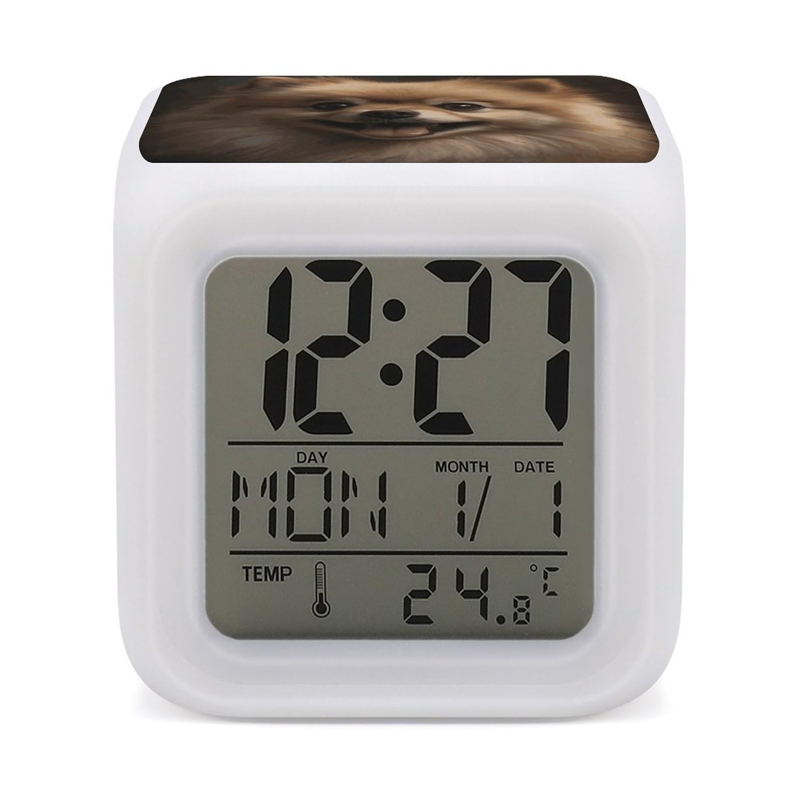 FekiLoot Cute Pomeranian Alarm Clock 7 LED Color Changing Wake Up Clock Digital Alarm Clocks with Snooze Digital Bedside Clocks with Night Light for Home Office Or Dorm