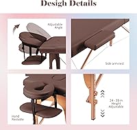 Vista 7 de CHRUN Mesa de masaje portátil amplia cama de masaje de 84 pulgadas, cama de spa de 2 pliegues, 9 alturas, funda de transporte ajustable, cama