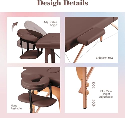 Miniatura 7 de CHRUN Mesa de masaje portátil amplia cama de masaje de 84 pulgadas, cama de spa de 2 pliegues, 9 alturas, funda de transporte ajustable, cama de