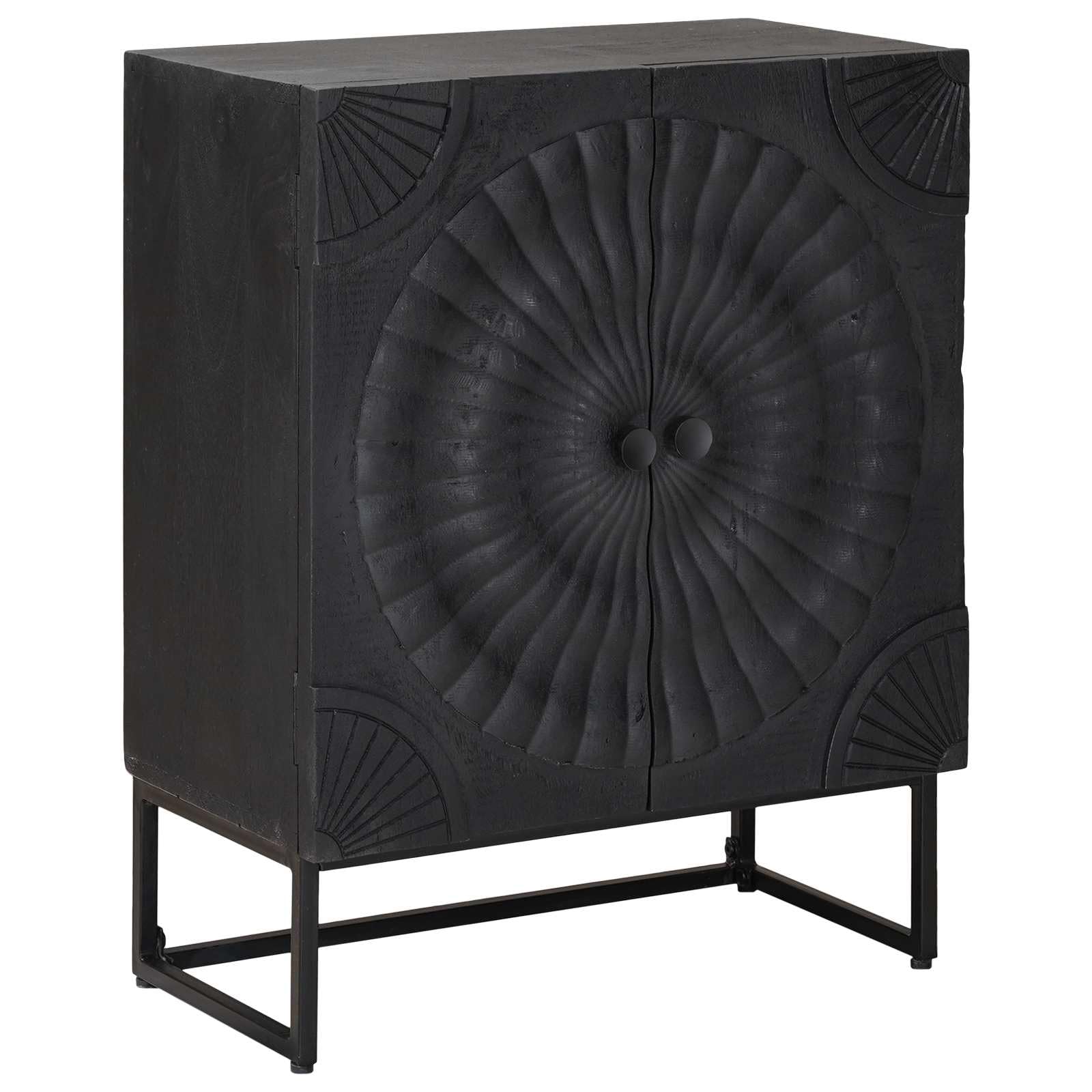 Credenza Legno Mango Nero 55 x 30 x 70 cm | 2 Ante, Legno Massello, Stoccaggio Soggiorno, Facile Pulizia