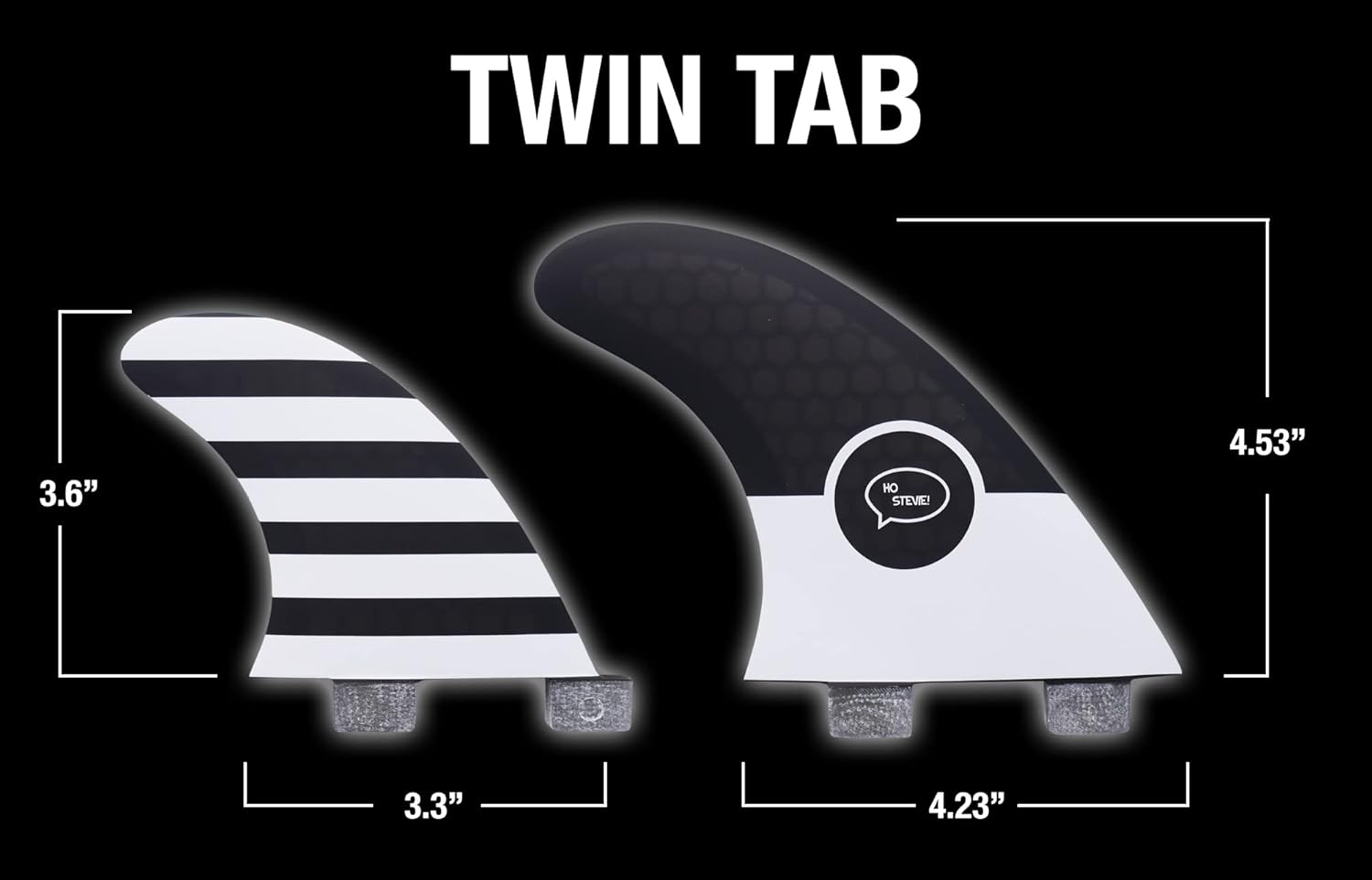 Ho Stevie! Quad (4) Surfboard Fins - High Performance HexCore - Built for Speed and Drive - [Choose Base] with Fin Key, Screws, Wax Comb and Travel Case