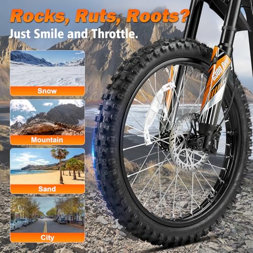 HAPPYRUN G300 Pro Electric Dirt Bike for Adults, 72V 30Ah Battery, 6500W Motor, 50 MPH Speed, 70 Mile Range, 350 Lbs Load Capacity, Hydraulic Brakes Black (Orange) (Orange) - Thumbnail 5