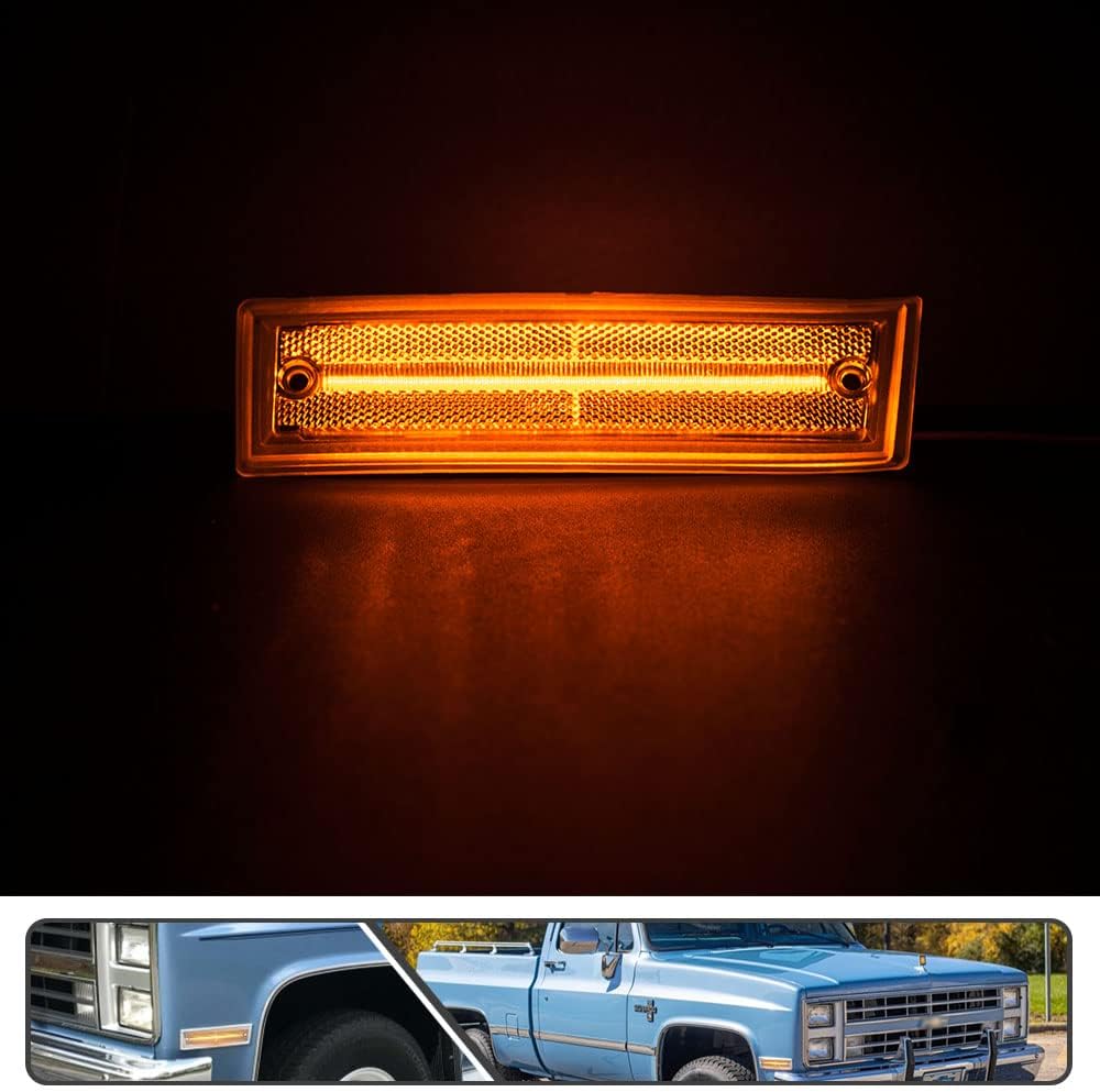 2Pcs Amber LED Side Marker Light for Chevy K5 Blazer GM C/K R/V Truck for GMC Jimmy 1984-1991 Front Fender Indicator Turn Signal Lights Replace OEM Side Marker Lamp Clear Lens
