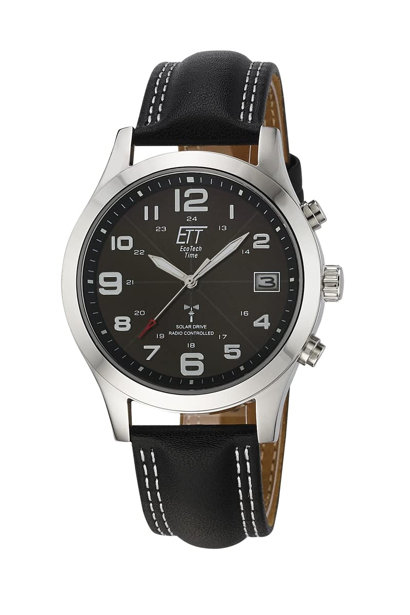 ETT Eco Tech Time Funk Solar Herren Uhr Analog mit analoger Datumsanzeige und Leder Armband EGS-11488-22L