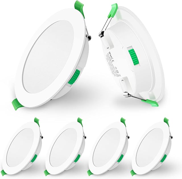 LED Recessed Ceiling Lights, 10W Dimmable Spotlights 28.7mm Ultra-Slim, 3000K Warm 4000K Neutral 6500K Cool Adjustable, Φ125-135mm Cutout, Round Downlights for Bathroom Kitchen Living Room, Pack of 6