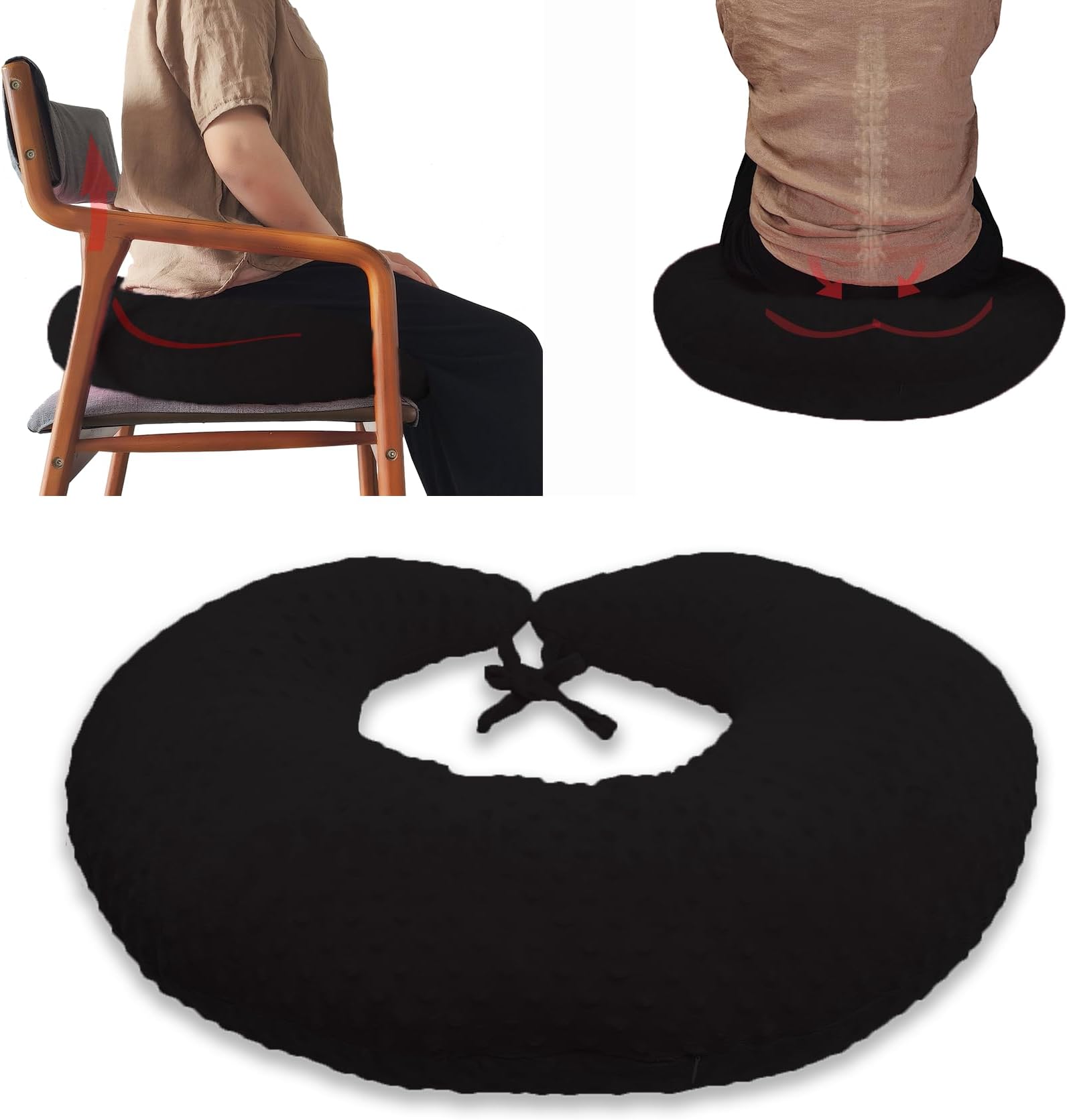 BBL Pillow After Surgery for Butt Sleeping, Brazilian Butt Lift Pillow Post Surgery Recovery for Sitting Sleeping Driving Donut Pillow for Woman Lumbar Back Cushion Seat Foam (Black Dot)