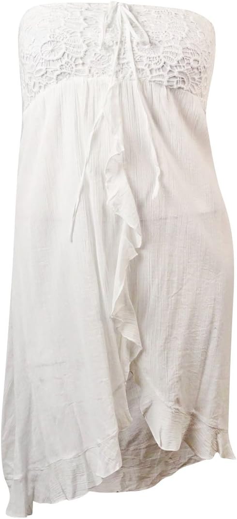 Raviya Women's Strapless Ruffle-Hem Dress Cover Up White Large