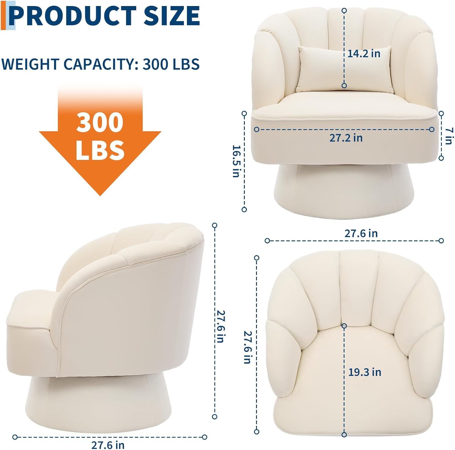 Poltrona girevole moderna in velluto a 360 gradi con schienale a righe e imbottitura in peluche, comoda poltrona rotonda per soggiorno, camera da letto, angolo lettura, beige