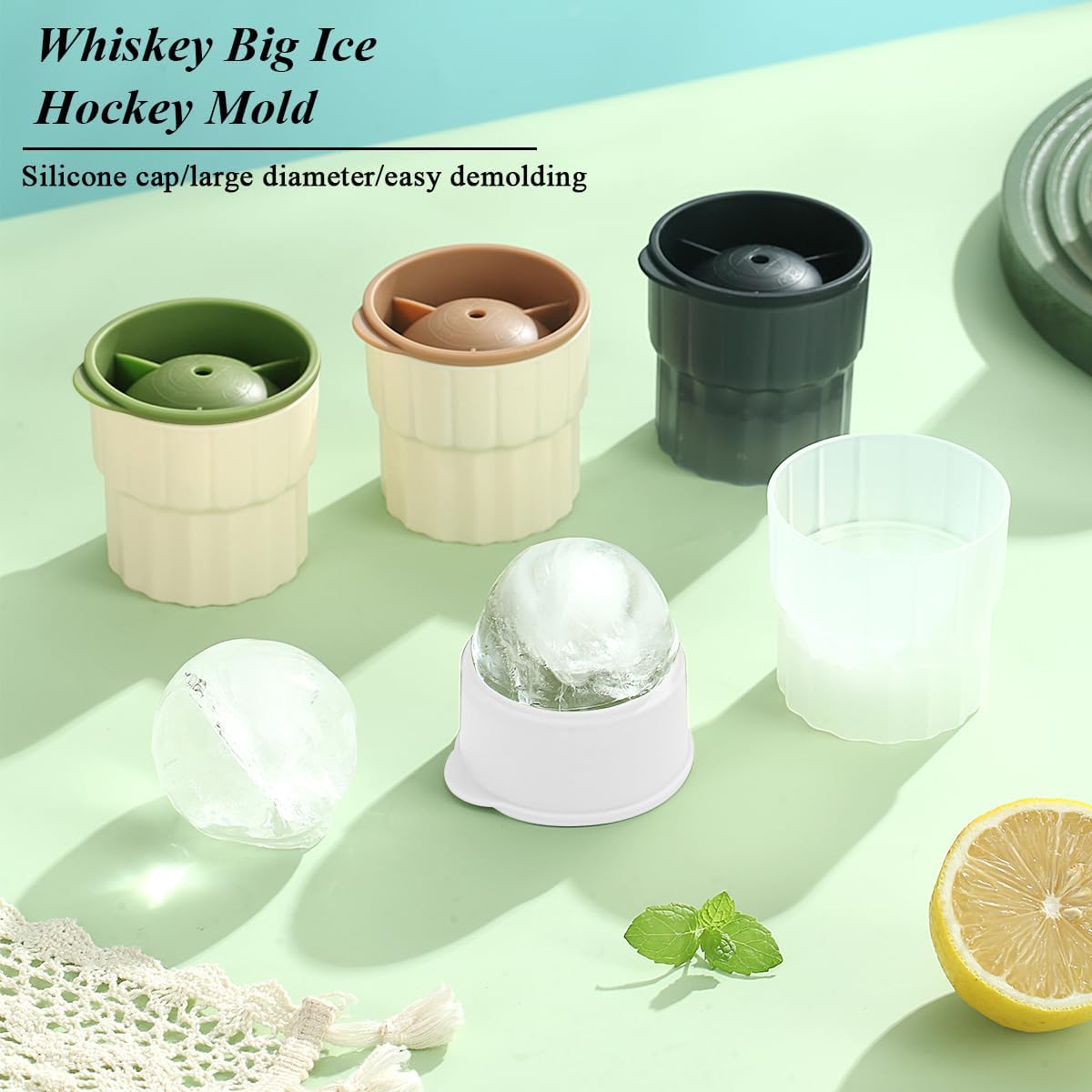 Kyraton Ice Molds Set 4 Pack, 2inch Plastics Round Ice Cube Mold, Ice Ball Maker Mold, Stackable Puck Maker, Easy Release, Mixing Colours