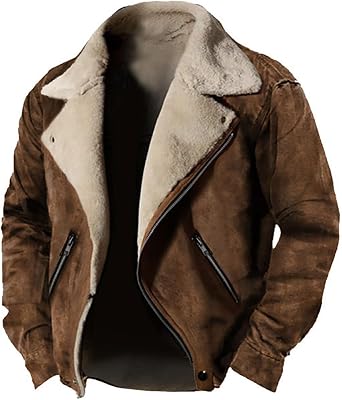 ZYXTIM Winter Jacket for Men Fashion Mens Sherpa Lined Hooded Varsity Jacket Washed Classic Casual Distressed Trucker Jacket