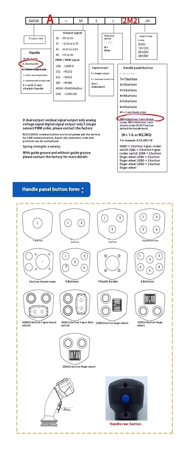 60A-2M2 Hall Rocker, Agricultural Machinery Joystick, Engineering Machinery Rocker Four-axis Industrial Control Lever Handle(5V output 0-5V)