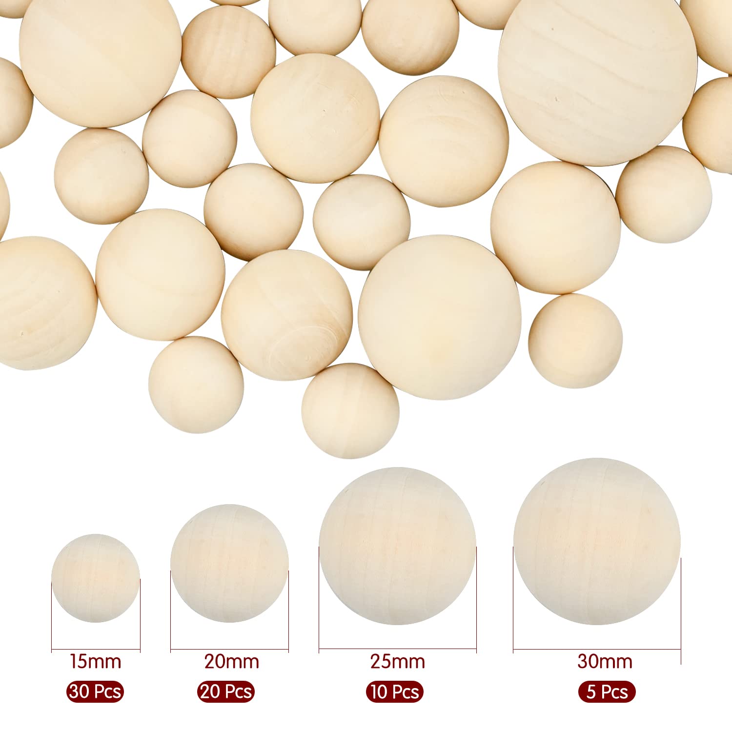 Houten ballen voor hobbydoeleinden, half doorboord, in verschillende grootten online kopen