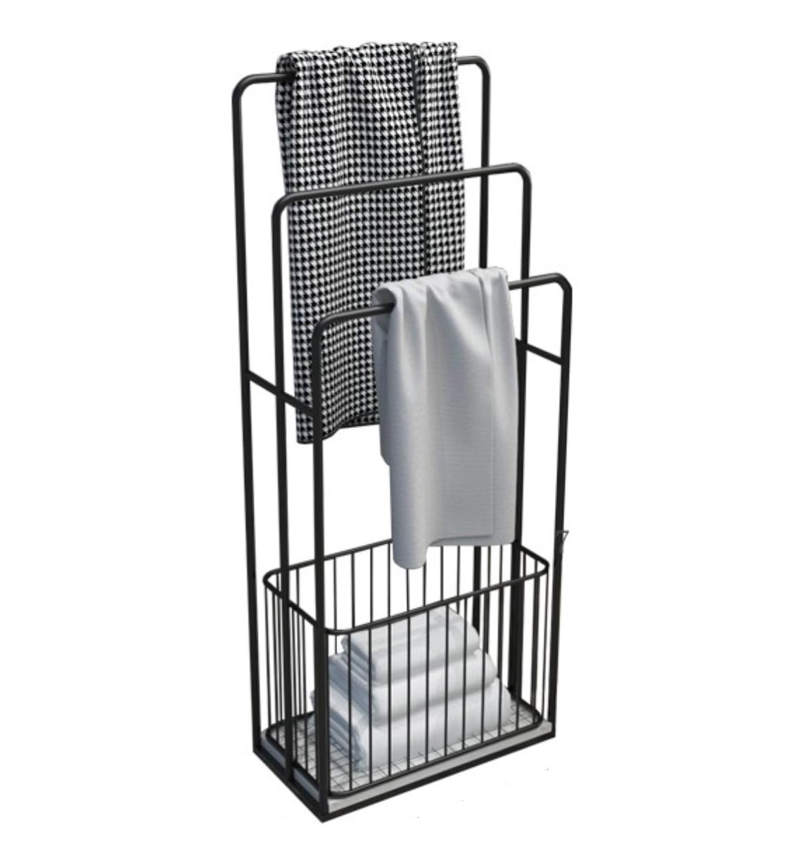 DKRAHRJJ Towel Rack Standing Towel Rail 3 Tier Metal Towel Stand with Storabasket Freestanding Towel Holder for Bathroom Laundry Room/Black/45 * 25 * 110Cm
