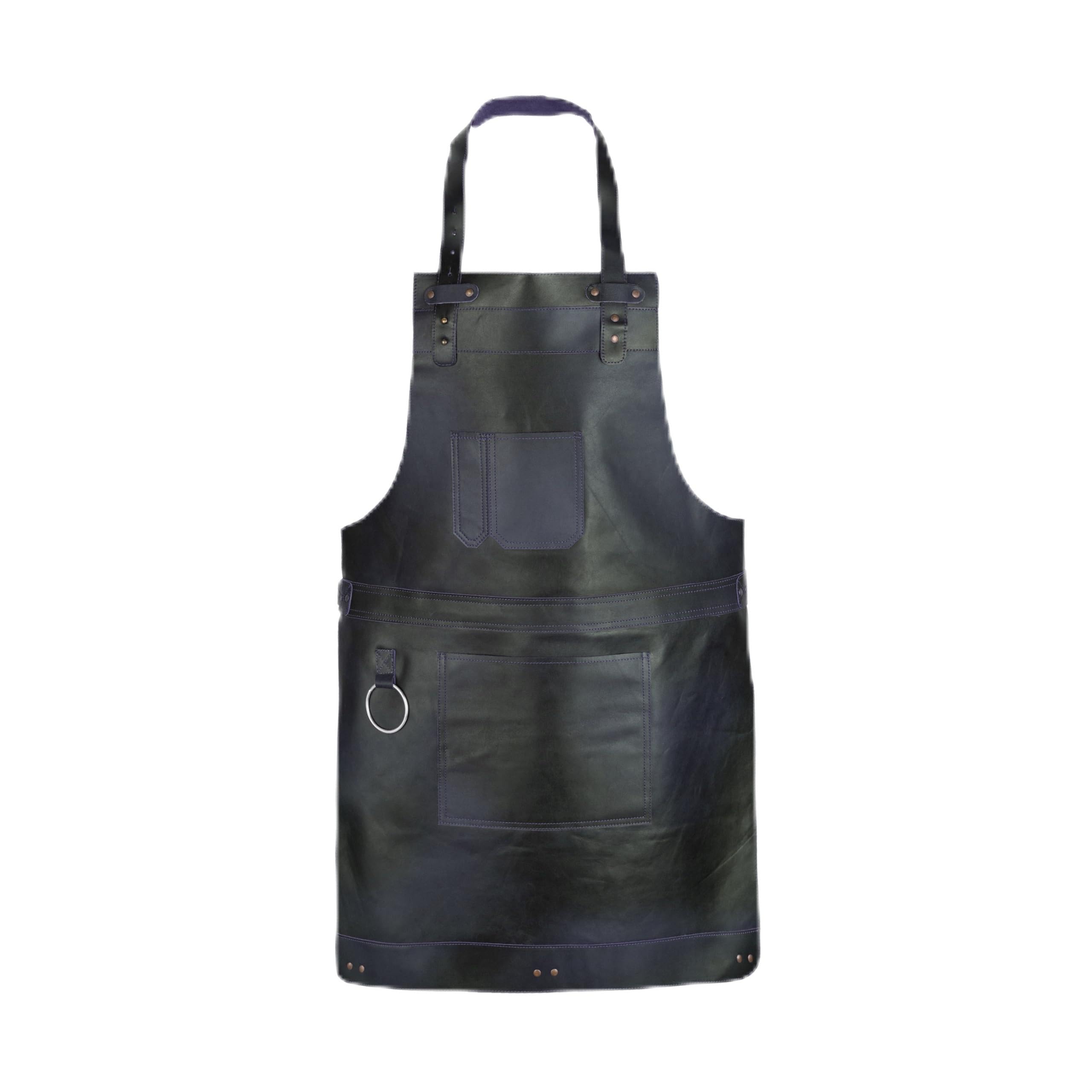 Full Grain Leather Apron for Butcher, Chef, BBQ Grill, DIY, Wood Work and Cooking (Black Fungi-778)