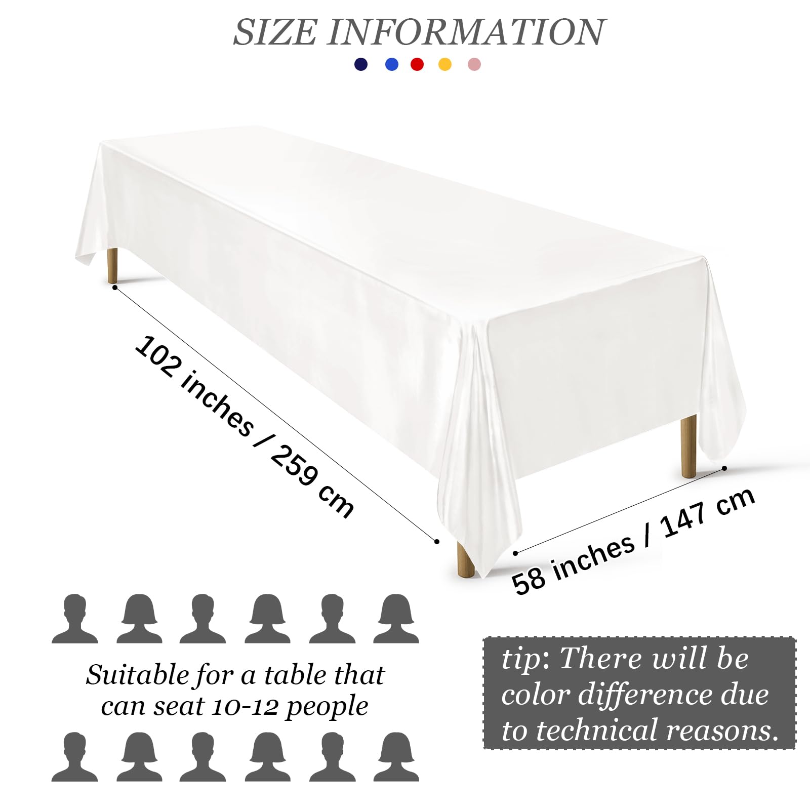 Ruisita Satin-Party-Tischdecke, 147 x 270 cm, Hochzeit, rechteckig, helle Seide, Tischdecke, glatter Stoff, Weiß