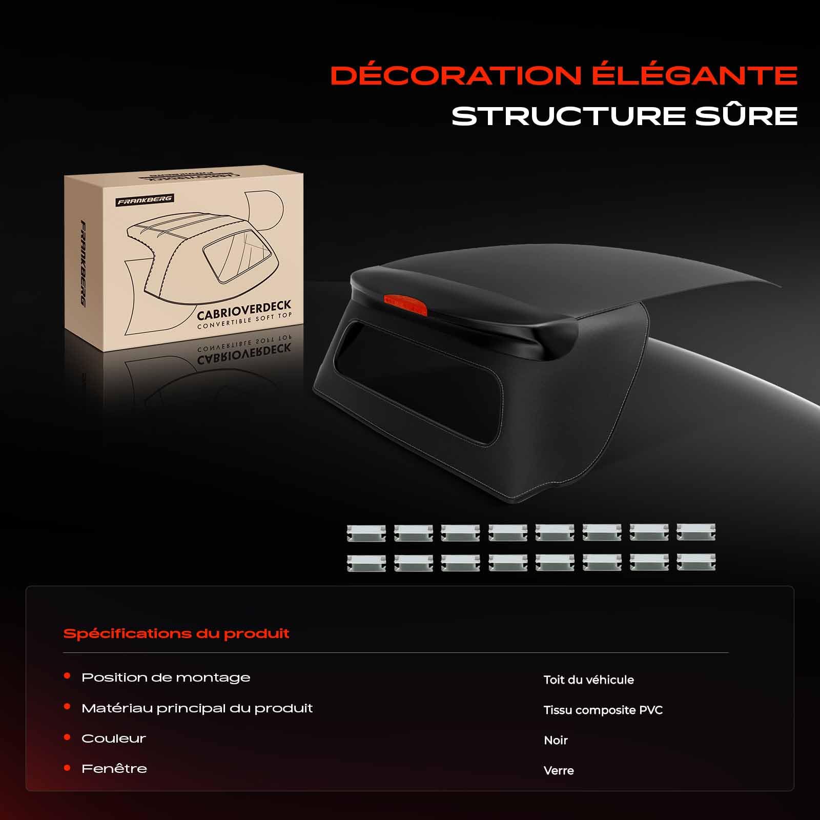 Frankberg Capote de cabriolet Softtop Noir Compatible avec Fortwo Coupé 453 Fortwo Cabriolet 453 Fortwo Cabrio 451 Fortwo Coupé 451 Remplacer# 4517780201C82A