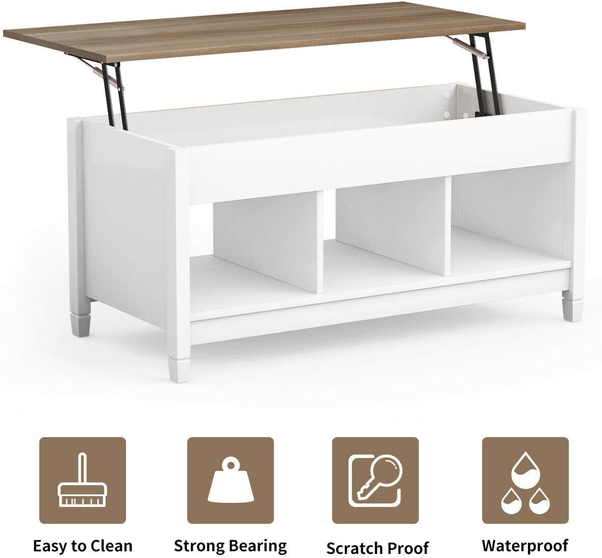 DORTALA Lift Top Coffee Table, Wood Cocktail Table w/Hidden Compartment & Lower Storage Shelves, Wood Laptop Table, Lift Tabletop Home Furniture for Living Room, Guest Room, Office, White