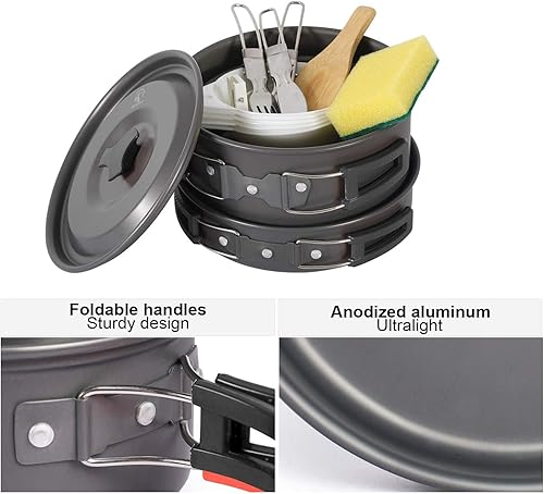 Miniatura 4 de REDCAMP 6101112141519 piezas Kit de utensilios de cocina para camping, equipo de camping, ollas, sartenes, soperas, cucharas apilables livianas para