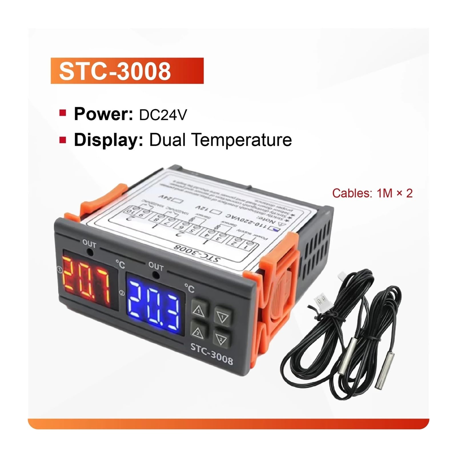 Cyfrowy regulator termostatu z podwójnym wyświetlaczem i podwójnym przekaźnikiem, 12 V/24 V/220 V, przełącznik kontroli temperatury i wilgotności (STC-3028-12V)