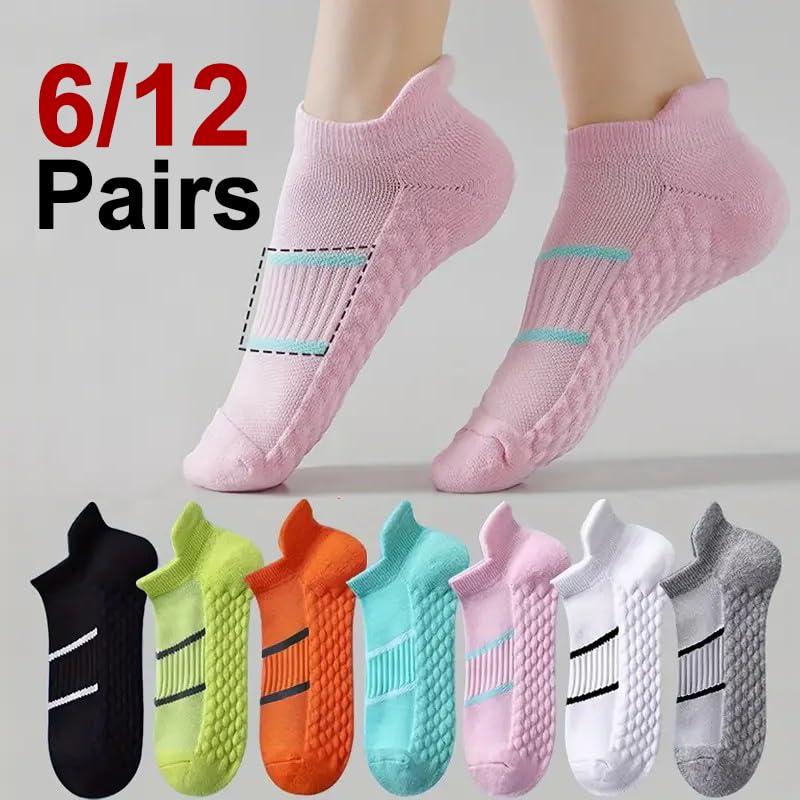 Calzini Sportivi a Righe da Donna, alla Caviglia, assorbenti, Traspiranti, Morbidi e Comodi, for Il Tempo Libero, da Corsa(12 Pairs Mix)