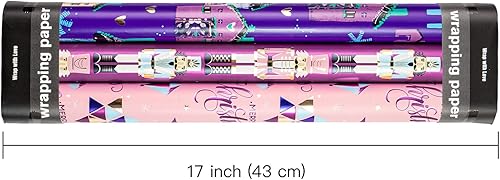 Vista 89 de WRAPAHOLIC Rollo de papel kraft de regalo de Navidad, mini rollo, 3 rollos, 17 x 120 pulgadas por rollo, colección navideña de alce de acuarela