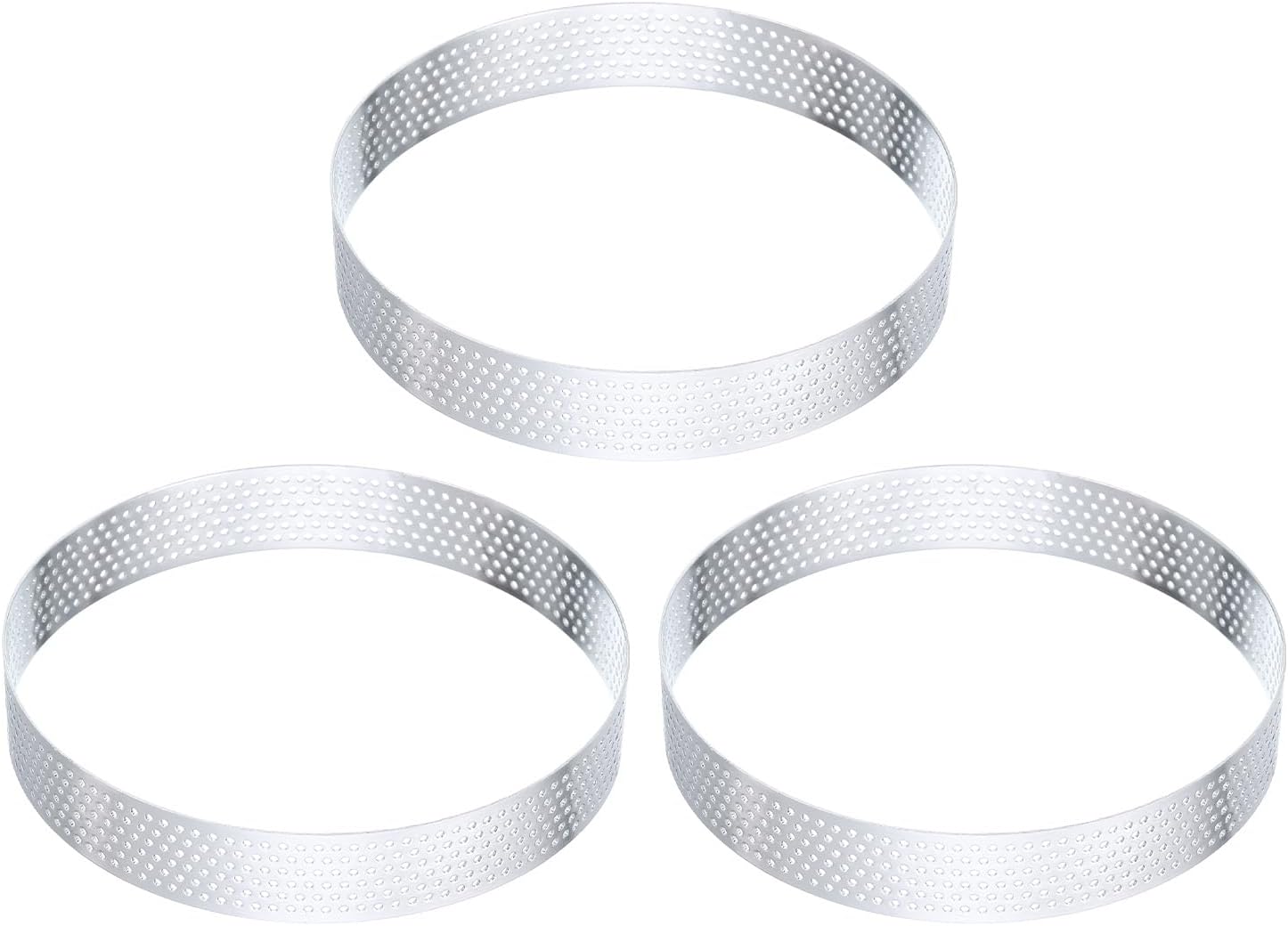 HARFINGTON 3Pcs Stainless Steel Tarts Rings 4.7" Perforated Metal Circle Baking Dessert Mousse Round Cake Ring Non Stick for Home Kitchen Food Cheese Making Tool