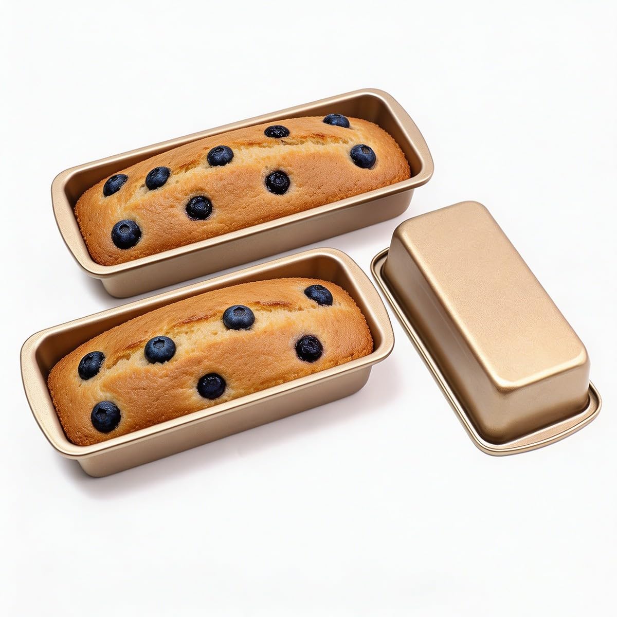 Baannaww 3 Piece Non-Stick Rectangular Loaf Pan Set 27.5x9.5x5cm Heavy Carbon Steel Pound Cake and Toast Moulds Anti Stick Bread Tin for Oven and Air Fryer Champagne Gold