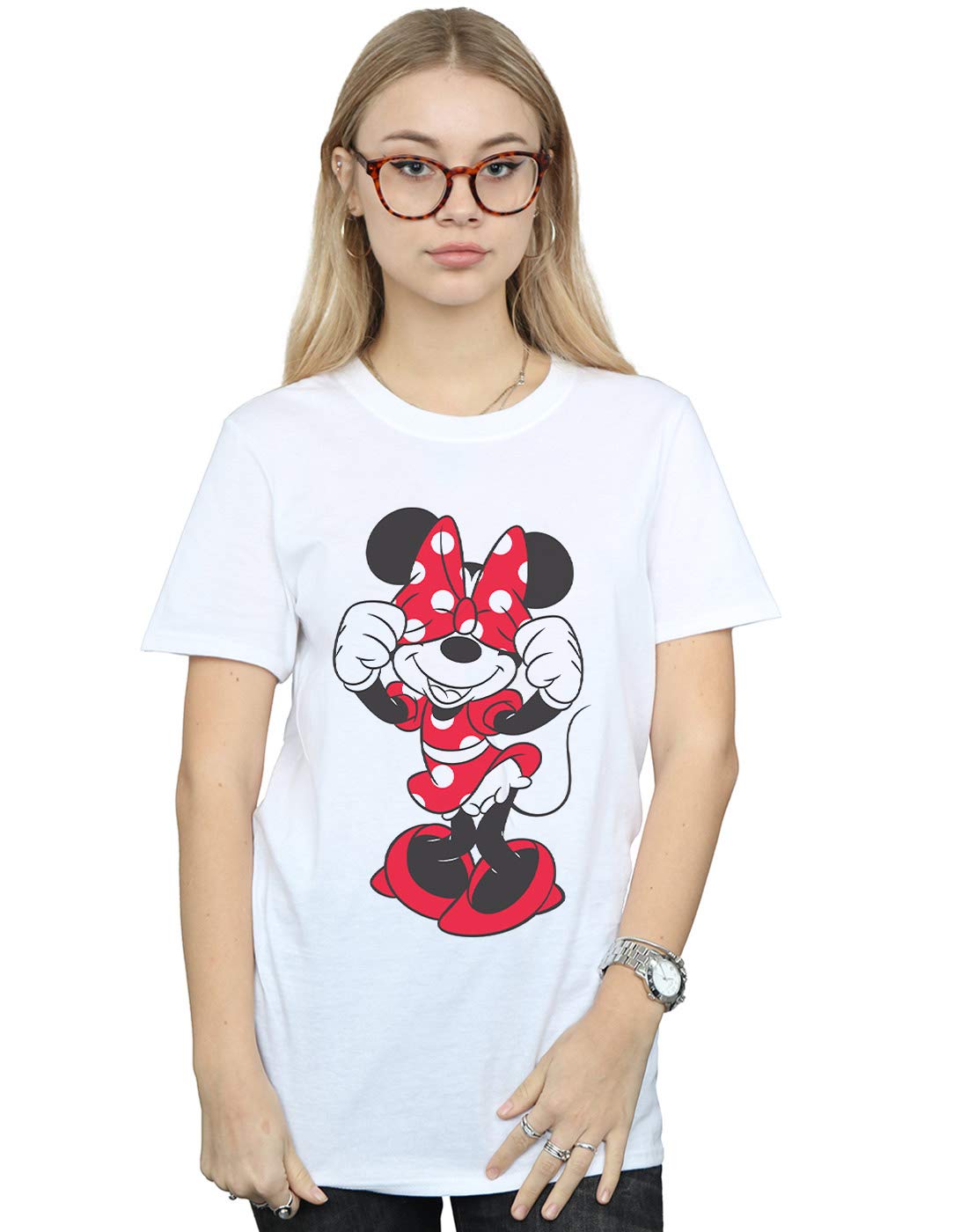 Disney Women's Minnie Mouse Bow Eyes Boyfriend Fit T-Shirt White XX-Large