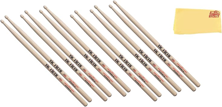 Vic Firth American Classic Extreme 5A Drumsticks - 6-Pack Bundle with Austin Bazaar Polishing Cloth
