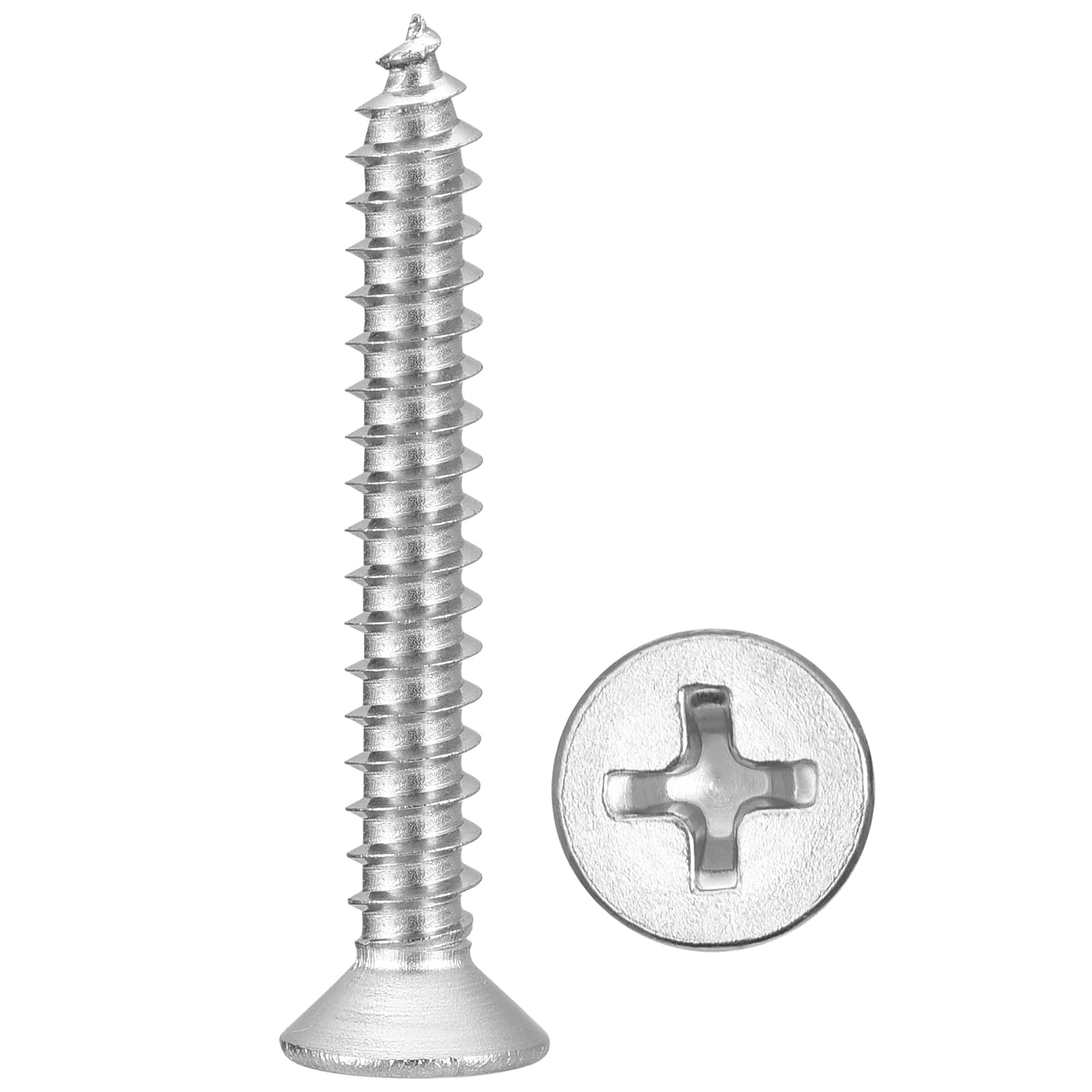 METALLIXITY Countersunk Phillips Wood Screw (#8x1-3/16") 50Pcs, 304 Stainless Steel Coarse Thread Phillips Drive Flat Head Wood Screws - for Furniture Installation Repair, Silver — image 1