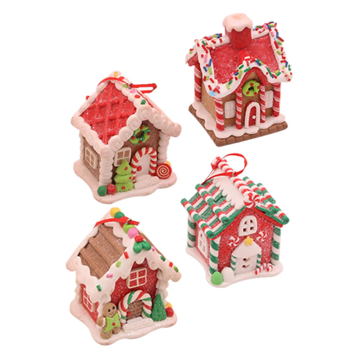Didiseaon Decorazioni Natalizie a Tema Festa di Natale 4 Pezzi in Argilla Polimerica, Ornamento a Casa di Biscotto Speziato per Addobbo Natalizio e Stufa