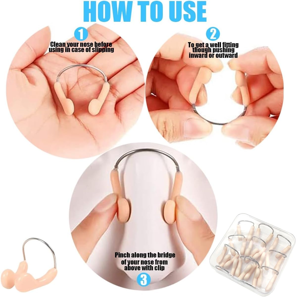 Nariz Clip de Natación, Tapones de Nariz de Silicona, retenedor y fiablepara la natación Clips de natación Impermeables Tapones de protección para Adultos y niños