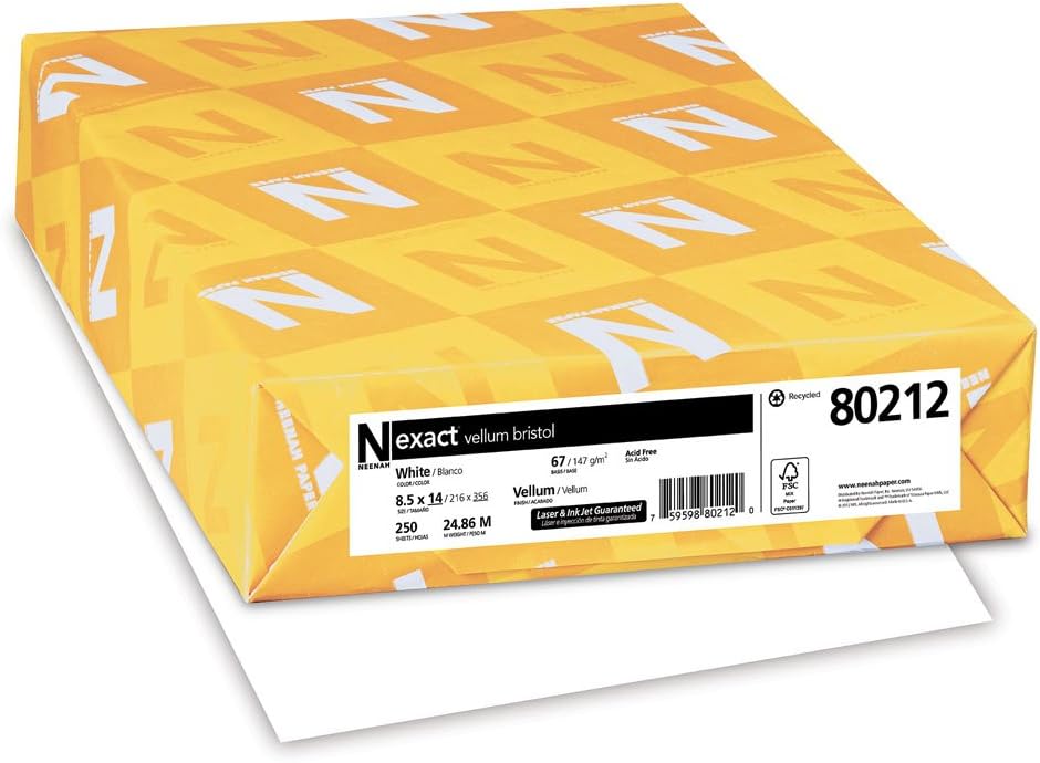 Wausau Exact Vellum Bristol Cardstock, 250 Sheets, White, 94 Brightness, 67 lb, 8.5 x 14 Inches 8.5 x 14 Inches Vellum