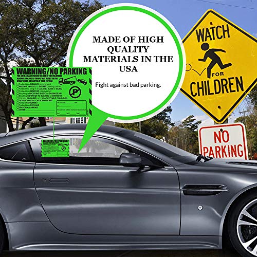 Parking Violation Stickers for Cars (Fluorescent Green) - 50 Illegal Warning Reserved, Handicapped, Private Parking and More/No Parking Hard to Remove and Super Sticky Tow Warnings 8” x 5” by MESS