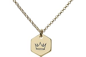 14k Gold Crown Signet Necklace - Hexagon Pendant Necklace - Custom Crown...