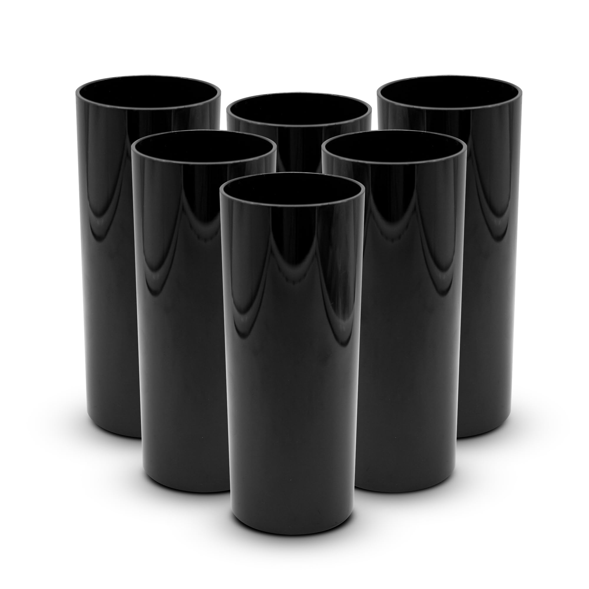 Bicchieri Tumbler Alti DOJA Barcelona 30cl - Pack 6, Plastica Rigida Nera, Infrangibili, Lavastoviglie