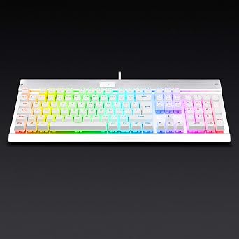 EagleTec KG010 Pro Mechanical Keyboard RGB LED Backlit with Brown Switches Wired 104 Keys for Windows PC Gaming and Office, UK QWERTY (White)