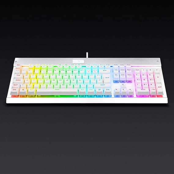 EagleTec KG010 Pro Mechanical Keyboard RGB LED Backlit with Brown Switches Wired 104 Keys for Windows PC Gaming and Office, UK QWERTY (White)