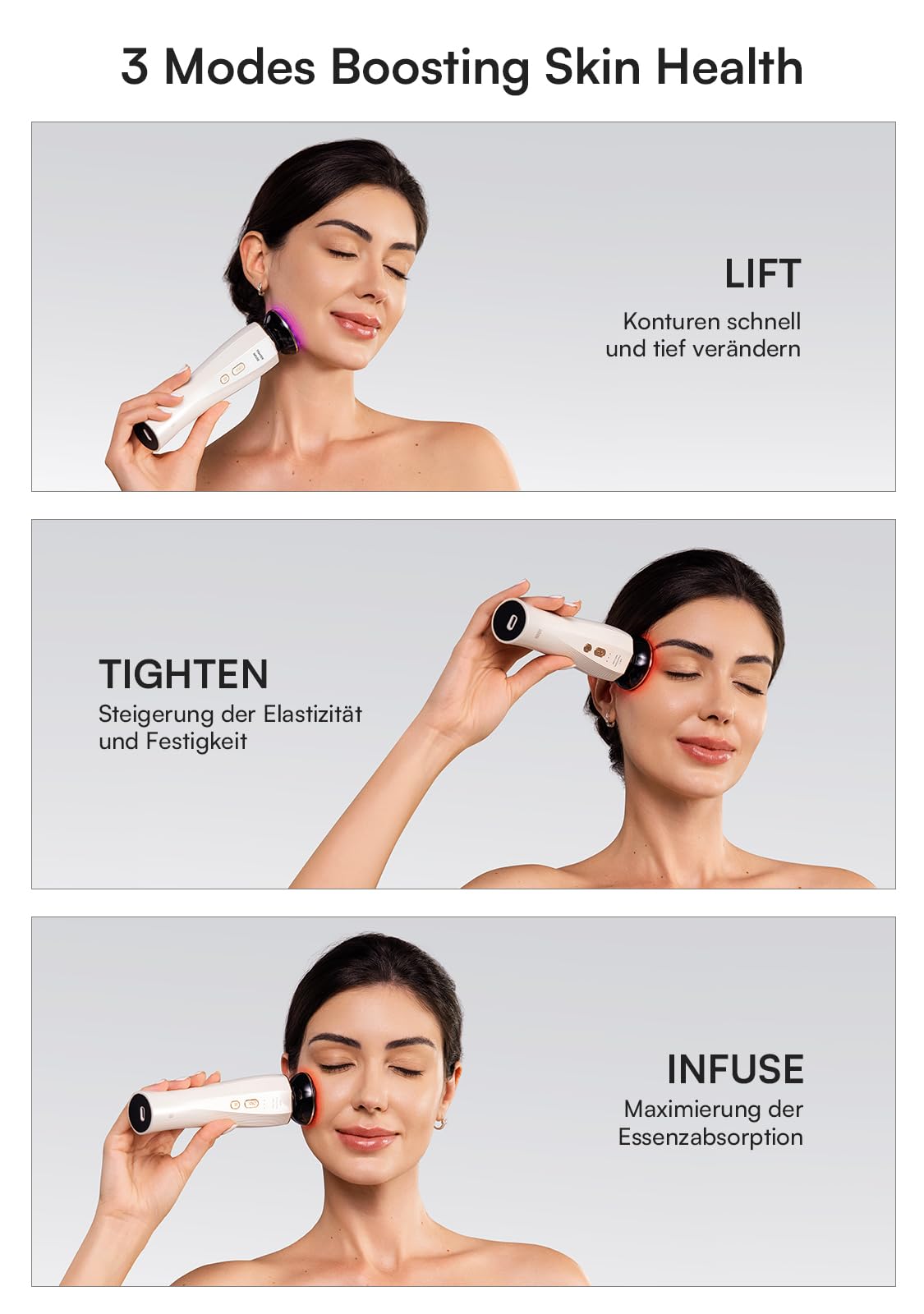 INIA Professionelles 3-in-1 Anti-Falten Gesichtsmassagegerät mit Mikrostrom & Rotlichttherapie Straffendes Lifting-Gerät für Gescht/Hals, Reduziert Schwellungen & Falten Firm