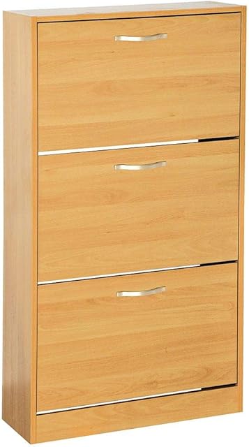 Vida Designs 3 Drawer Shoe Cabinet Cupboard Shoe Storage Organiser Pull Down Wooden Furniture Unit, Pine