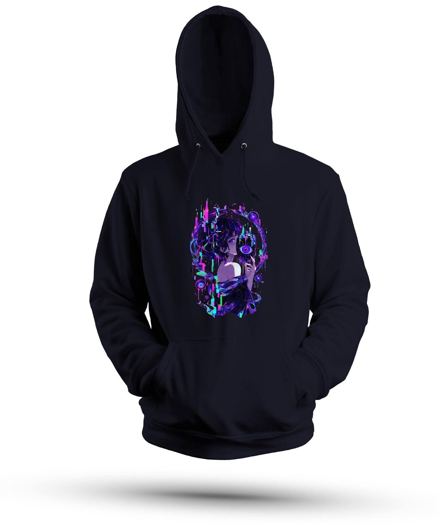 Anime dziewczęca maska oko Japonia Y2K bluza z kapturem | Manga Otaku Japońska Streetwear E-Girl Estetyka Retro Future Psychodeliczny Surrealistyczny Pomysł na prezent Techwear