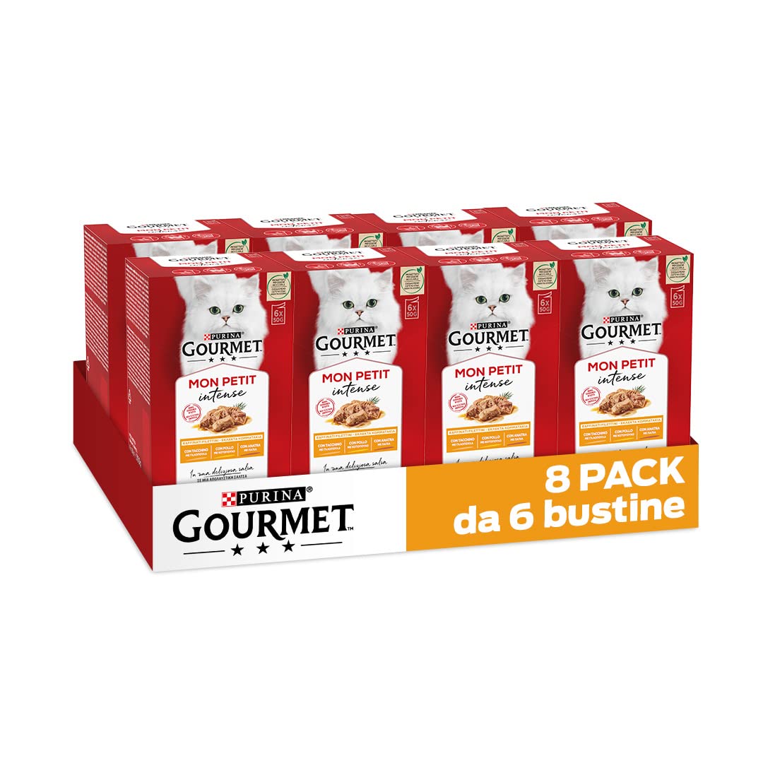 GOURMET Mon Petit Adult Cat Wet Food with Turkey Chicken and Duck in Sauce, 48 x 50 g Easy to Serve