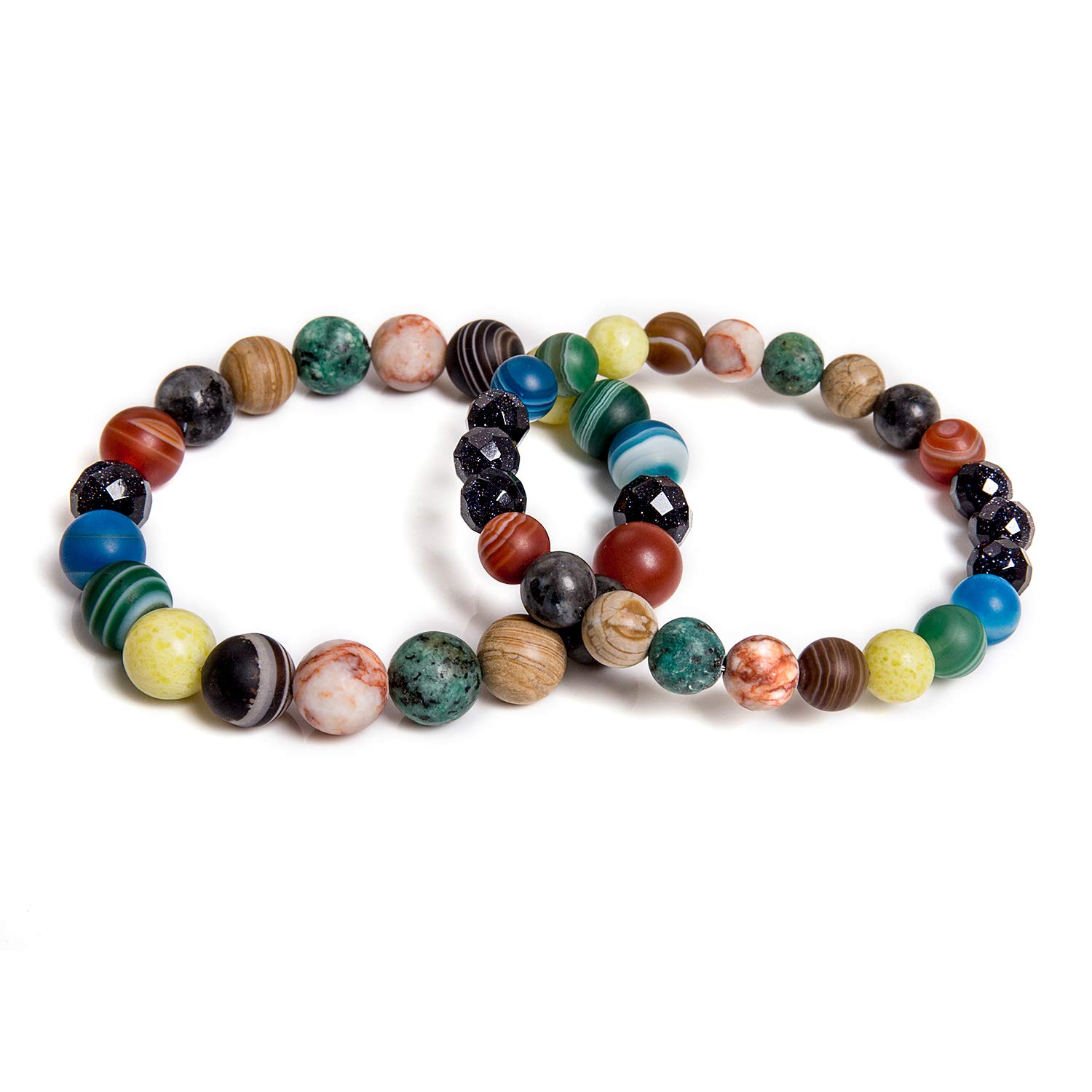 2 Pcs Solar System Bracelet Universe Galaxy The Eight Planets Stone Mala Beads Bangle Bracelets for Women Men Couples