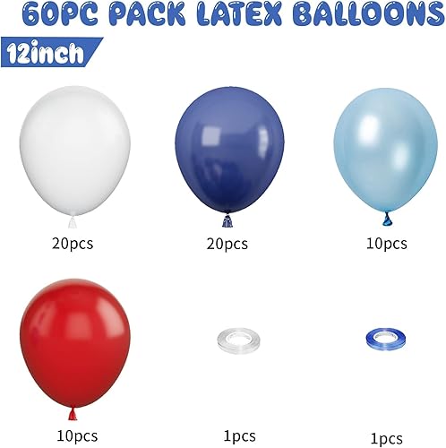 Miniatura 9 de Globos de color azul marino y blanco, 60 globos azules metálicos plateados y blancos de 12 pulgadas con globos de confeti, globos de látex azul