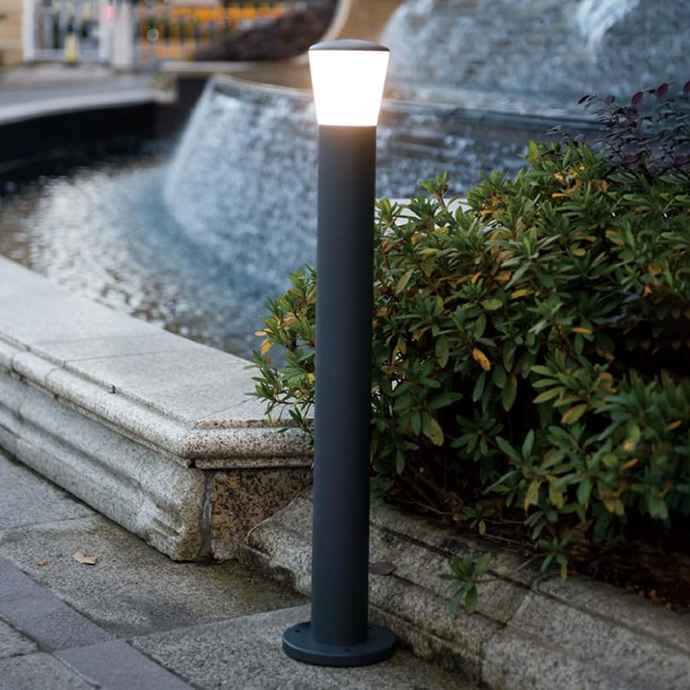 HELCEKOU 31.5" Modern Pathway Light Gray Aluminum Landscape Lighting LED Bollard with PC Shade Outdoor IP54 Waterproof Garden Lantern for Courtyard Walkway Entrance Front Door