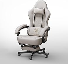 Gaming Chair Breathable Leather with Pocket Spring Cushion,Wide and High Ergonomic Office Chair with Headrest,Computer Gaming Chair with Footrest for Adult and Teen,Beige