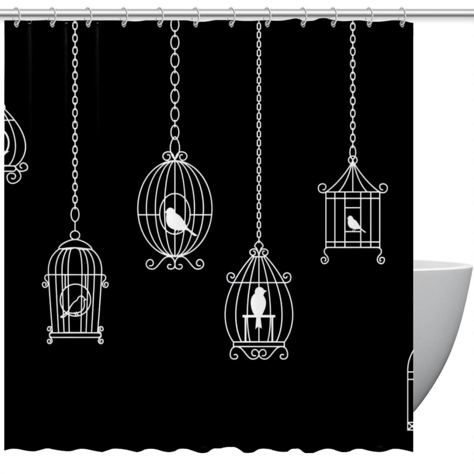 Rideau de douche cage à oiseaux noir 183x183 cm pour décorer votre salle de bain