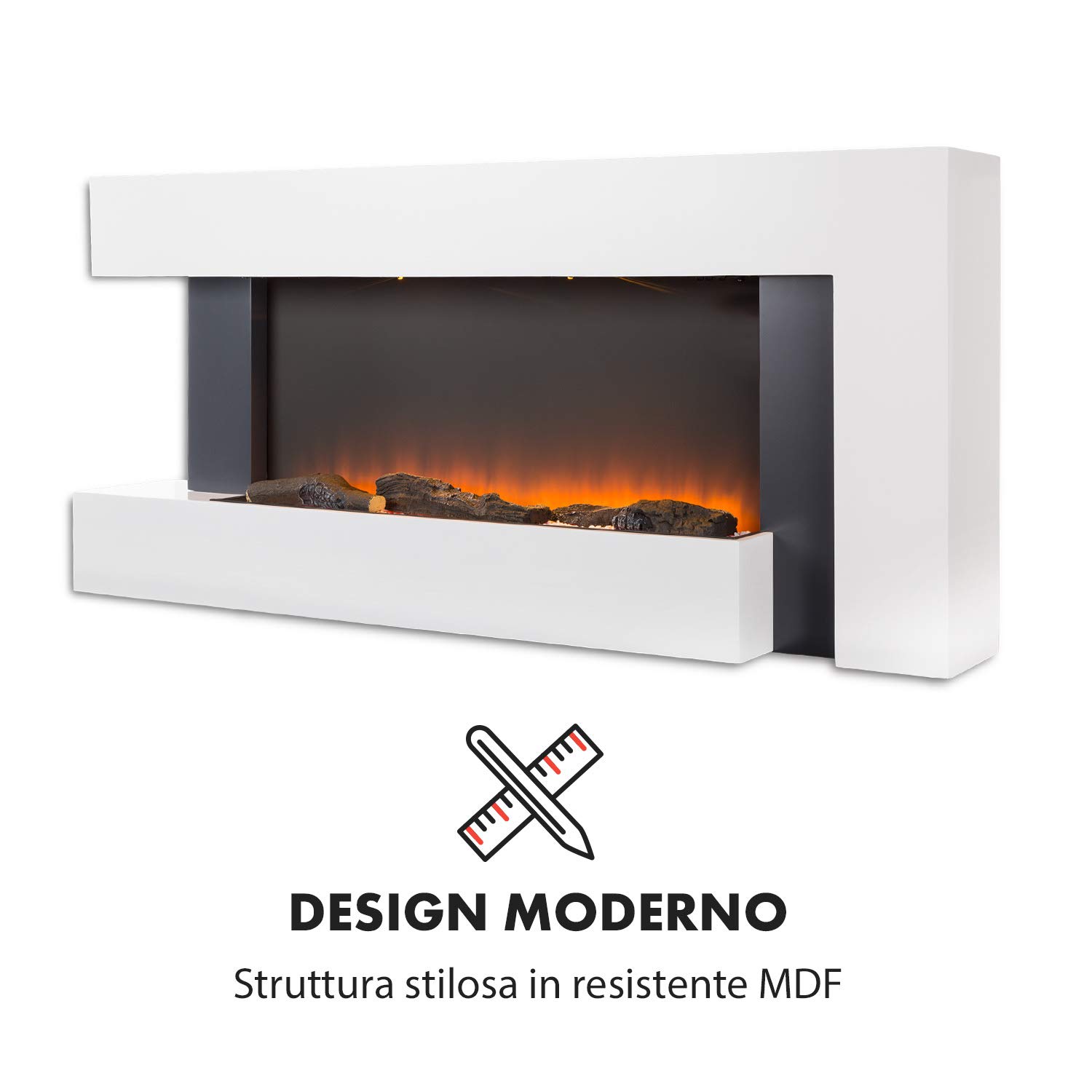Klarstein Camino Elettrico Basso Consumo, Camino da Terra per Soggiorno, Elettrico da Parete, Caminetto 2000W, Finto Decorativo LED, Telecomando, Timer, Controllo Temperatura